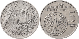 Alemania. 1984 y 1985. O (Múnich) y F (Stuttgart). 5 marcos. (Kr. 160 y 162). Lote de 2 monedas. CU-NI. S/C-.