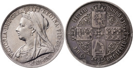 Gran Bretaña. 1864 y 1900. Victoria. 1 florín. (Kr. 746.3 y 781). Lote de 2 monedas: tipo gótico y velo. AG. MBC-/EBC-.