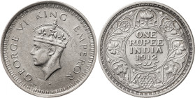 India Británica. 1912 y 1942. Jorge V y Jorge VI. 1 rupia. (Kr. 524 y 557.1). Lote de 2 monedas. AG. EBC-/EBC.