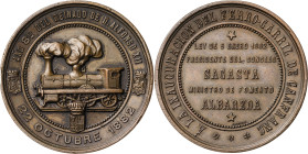 1882. Alfonso XII. Inauguración del Ferrocarril de Canfranc (Huesca). Medalla. (V. 511). Bronce. 52,58 g. Ø47 mm. EBC.