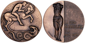 Lote de 2 medallas en bronce: La Seda de Barcelona (1975) y VI Exposició Filatèlica i Numismàtica (1979). Grabador: Subirachs. S/C-.