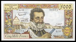 Francia. 1958. Banco de Francia. 5000 francos. (Pick 135a). 6 de marzo, Enrique IV. Firmas: G. Gouin d'Ambrières, R. Favre-Gilly y P. Gargam. Dobleces...