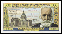 Francia. 1959. Banco de Francia. 5 francos nuevos sobre 500 francos. (Pick 137). 12 de febrero, Víctor Hugo. Leve doblez. Escaso así. EBC+.