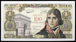Francia. 1958. Banco de Francia. 100 francos nuevos sobre 10000 francos. (Pick 140). 30 de octubre, Napoleón Bonaparte. Puntos de aguja. Escaso. MBC+....