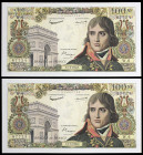 Francia. 1959. Banco de Francia. 100 francos nuevos. (Pick 144a). 5 de marzo, Napoleón Bonaparte. Pareja correlativa. Puntas de aguja. EBC.