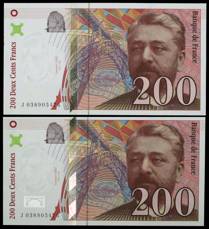 Francia. 1996. Banco de Francia. 200 francos. (Pick 159b) Gustave Eiffel. Pareja...