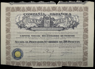 1928. Minas del Rif. 50 pesetas. 3 acciones correlativas. A examinar. EBC.