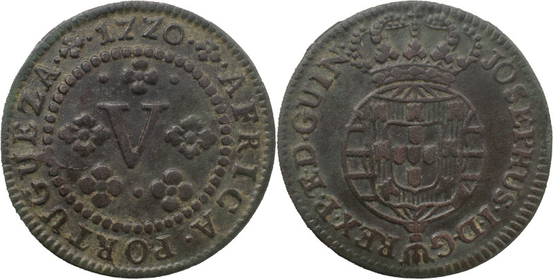 Angola 
 D. José I (1750-1777) 
 V Reis 1770, AE 
 A: JOSEPHUS.I.D.G REX.P.ET.D....