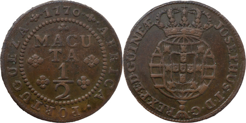 Angola 
 D. Jos&eacute; I (1750-1777) 
 1/2 Macuta 1770, AE 
 A: JOSEPHUS.I.D.G ...