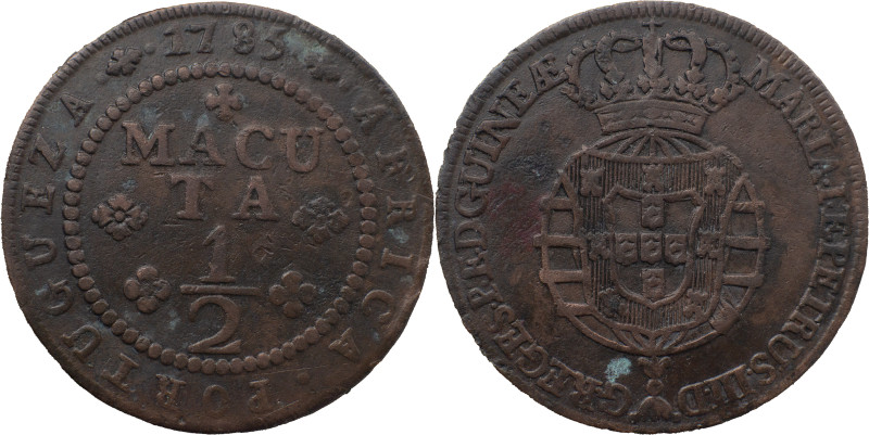 Angola 
 D. Maria I and D. Pedro III (1777-1786) 
 1/2 Macuta 1785, AE 
 A: MARI...