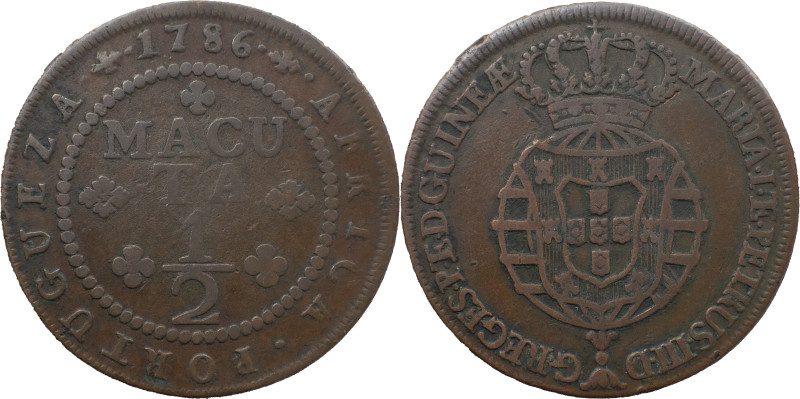 Angola 
 D. Maria I and D. Pedro III (1777-1786) 
 1/2 Macuta 1786, AE 
 A: MARI...
