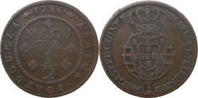 Angola 
 D. Maria I and D. Pedro III (1777-1786) 
 1/2 Macuta 1786, AE 
 A: MARIA.I.ET.PETRUS.III.D G.REGES.P.ET.D.GUINEAE 
 R: 1786 AFRICA . PORTUGUE...