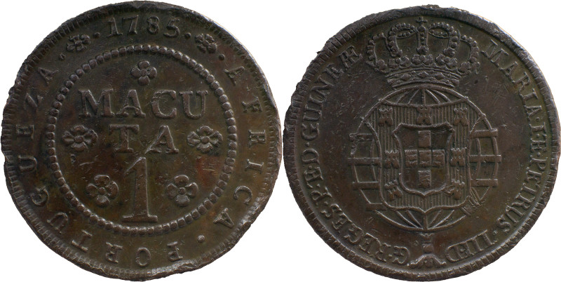 Angola 
 D. Maria I and D. Pedro III (1777-1786) 
 1 Macuta 1785, AE 
 A: MARIA....