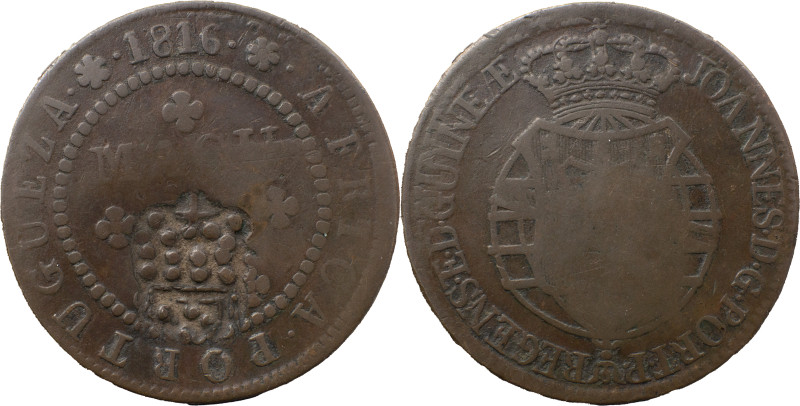Angola 
 D. Pedro V (1853-1861) 
 1 Macuta 1816, AE With Crowned Shield counterm...