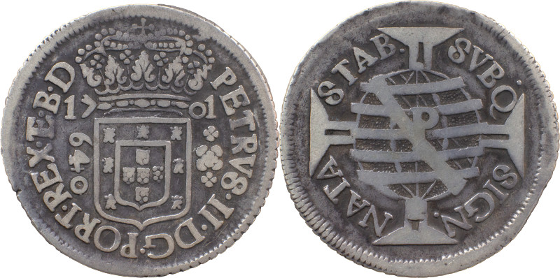 Brazil 
 D. Pedro II (1683-1706) 
 640 Reis 1701, Ag Pernambuco Ped&uacute;nculu...
