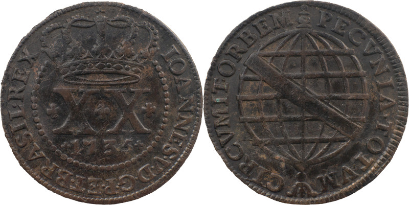Brazil 
 D. João V (1706-1750)
 XX Reis 1735, AE Lisbon 
 A: IOANNES.V.D.G.P.ET....