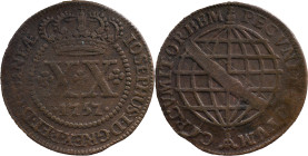Brazil 
 D. José I (1750-1777) XX Reis 1757, AE Lisbon to Brazil e Guinea; Crown without pedunculos and has no dot between G and REX A: IOSEPHUS.I.D.G...