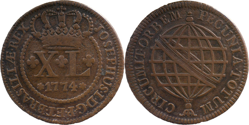 Brazil
D. José I (1750-1777)
XL Reis 1774, AE Lisbon
A: JOSEPHUS.I.D.G.P.ET.BRAS...