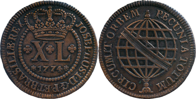 Brazil
D. José I (1750-1777) 
XL Reis 1774, AE Lisbon

Reverse without dots Pote...
