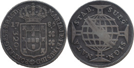 Brazil 
 D. Maria I and Pedro III (1777-1786) 
 320 Reis 1785, Ag Lisbon 
 A: MARIA.I.ET.PETRUS.III.D.G.PORT.REGES.ET.BRAS.D. 
 R: SUBQ. SIGN. NATA ST...