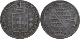 Brazil 
 D. Maria I and Pedro III (1777-1786)&nbsp; 
 320 Reis 1782, Ag Lisbon, no dots between BRAS D or after D 
 A: MARIA.I.ET.PETRUS.III.D.G.PORT....