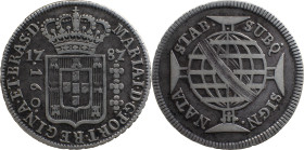 Brazil 
 D. Maria I (1786-1799) 
 160 Reis 1787, Ag Lisbon 
 A: MARIA.I.D.G.PORT.REGINA.ET.BRAS.D. 
 R: SUBQ. SIGN. NATA STAB. 
 AG: 16.01, Bentes: 29...
