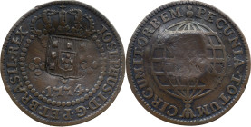 Brazil
D. João P. R. (1799-1816) 
 V Reis 1774, AE With Shield Countermark 
 A: JOSEPHUS.I.D.G.P.ET.BRASIL.REX 
 R: PECUNIA.TOTUM. CIRCUMIT.ORBEM 
 AG...