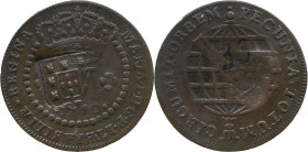 Brazil
D. João P. R. (1799-1816) 
 V Reis 1790, AE Lisbon, with shield countermark 
 A: MARIA.I.D.G.P.ET.BRASILIAE.REGINA 
 R: PECUNIA.TOTUM. CIRCUMIT...