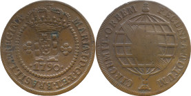 Brazil
D. João P. R. (1799-1816) 
X Reis 1790, AE Lisbon, With Shield Countermark 
A: MARIA.I.D.G.P.ET.BRASILIAE.REGINA
R: PECUNIA.TOTUM. CIRCUMIT.ORB...