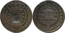 Brazil 
 D. Jo&atilde;o P. R. (1799-1816) 
 XX Reis 1735, AE Lisbon, With Shield Countermark&nbsp; 
 A: IOANNES.V.D.G.P.ET.BRASIL.REX 
 R: PECVNIA.TOT...