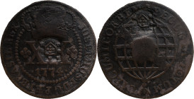 Brazil
D. João P. R. (1799-1816) 
 XX Reis 1774, AE Lisbon It has 2 countermarks 1 on obverse and another on reverse 
 A: JOSEPHUS.I.D.G.P.ET.BRASIL.R...