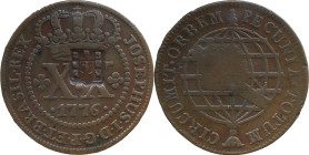 Brazil
D. João P. R. (1799-1816) 
 XX Reis 1776, AE Lisbon, With Shield Countermark; 
 A: JOSEPHUS.I.D.G.P.ET.BRASIL.REX 
 R: PECUNIA.TOTUM. CIRCUMIT....