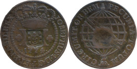 Brazil
D. João P. R. (1799-1816) ; 
 XX Reis 1774, AE Lisbon, With Shield Countermark
 A: JOSEPHUS.I.D.G.P.ET.BRASIL.REX 
 R: PECUNIA.TOTUM. CIRCUMIT....