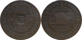 Brazil
D. João P. R. (1799-1816) 
 XX Reis 1787, AE Lisbon, With Shield Countermark 
 A: MARIA.I.D.G.P.ET.BRASILIAE.REGINA 
 R: PECUNIA.TOTUM. CIRCUMI...