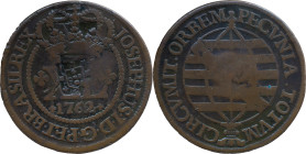 Brazil
D. João P. R. (1799-1816) 
 XL Reis 1762, AE Bahia, with shield Countermark 
 A: JOSEPHUS.I.D.GP.ET.BRASIL.REX 
 R: PECVNIA.TOTVM. CIRCVMIT.ORB...