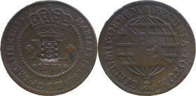 Brazil
D. João P. R. (1799-1816) 
 XL Reis 1778, AE Lisbon, with shield countermark 
 A: MARIA.I.ET.PETRUS.III.D.G.P.ET.BRASIL.REGES 
 R: PECUNIA.TOTU...