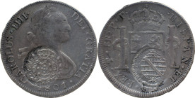 Brazil
D. João P. R. (1799-1816) 8 Reales Carolus IIII 1801 Potosi, with Countermark 960 Reis Minas Gerais A: CAROLUS .IIII. DEI.GRATIA 1801 R: HISPAN...
