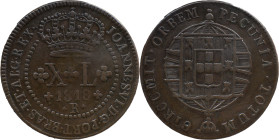 Brazil 
 D. João VI (1816-1822) 
 XL Reis 1818, AE Rio de Janeiro 
 A: JOANNES.VI.D.G.PORT.BRAS.ET.ALG.REX. 
 R: PECUNIA.TOTUM. CIRCUMIT.ORBEM 
 AG: 0...