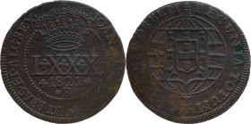 Brazil 
 D. João VI (1816-1822) 
 LXXX Reis 1821, AE Bahia 
 A: JOANNES.VI.D.G.PORT.BRAS.ET.ALG.REX. 
 R: PECUNIA.TOTUM. CIRCUMIT.ORBEM 
 AG: 12.02, B...