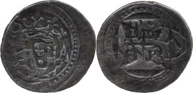 Portuguese India
D. Pedro II (1683-1706)
1/2 Xerafim (150 Reis) 1688 Ag Goa
overstruck on Persian coin
A: G Shield A
R: Cross 1688
AG: 07.06 - 3.38g, ...