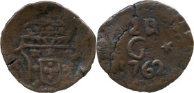 Portuguese India
D. José I (1750-1777) 
 12 Reis 1762 AE Goa 
 A: Shield 
 R: 12 R *G* 1762 
 AG: 29.01 - 8.12g, Good Fine