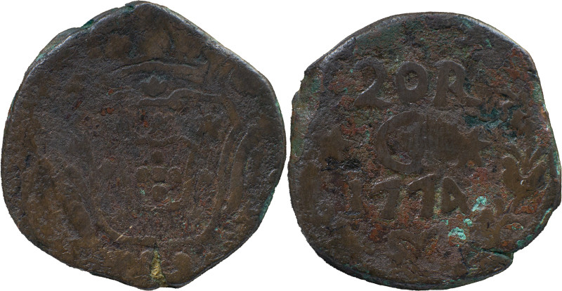 Portuguese India
D. José I (1750-1777)
 20 Reis 1774 AE Goa 
 A: Shield 
 R: 20 ...