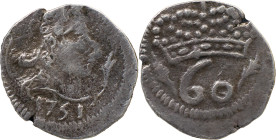 Portuguese India
D. José I (1750-1777)
 60 Reis (Tanga) 1751 AR Goa 
 A: Bust 1751 
 R: Crown 60 
 AG: 43.01 - 1.18g, Very Fine