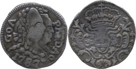 Portuguese India 
 D. Maria I and D. Pedro III (1777-1786) 
 Pardau (300 Reis) 1787 Ag Goa 
 A: GOA PARDAO 1787 
 R: Shield 
 AG: 08.06 - 5.32g, Very ...