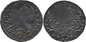 Portuguese India 
 D. Maria I and D. Pedro III (1777-1786) 
 Rupia (600 Reis) 1786 Ag Goa 
 A: GOA RVPIA 1786 
 R: shield 
 AG: 10.05a - 10.68g, Very ...