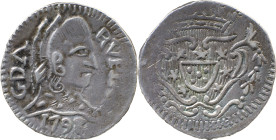 Portuguese India 
 D. Maria I (1786-1799) Coif GDA 
 Rupia (600 Reis) 1798 Ag Goa 
 A: GDA / RVPIA&nbsp; / 1798 
 R: shield 
 AG: 36.03 - 10.88g, Good...