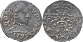 Portuguese India 
 D. Maria I (1786-1799) Coif 
 Rupia (600 Reis) 1799 Ag Goa 
 A: GOA RVPIA /1799 
 R: Shield 
 AG: 36.05 - 10.94g, Very Fine