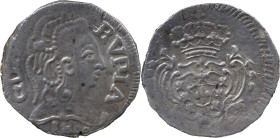 Portuguese India 
 D. Maria I (1786-1799)&nbsp; 
 Rupia (600 Reis) 1800 Ag Goa, Toucado GDA 
 A: GDA RVPIA /1800 
 R: Shield 
 AG: 36.07 - 10.87g, Ver...
