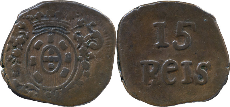 Portuguese India 
 D. João P.R. (1799-1816) 
 15 Reis N/D AE Goa 
 A: Shield 
 R...
