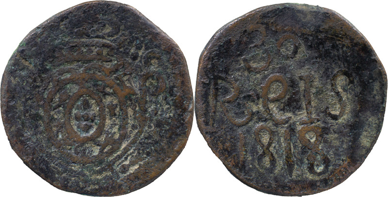 Portuguese India 
 D. João P.R. (1799-1816) 
 30 Reis 1818 AE Diu 
 A: Shield 
 ...